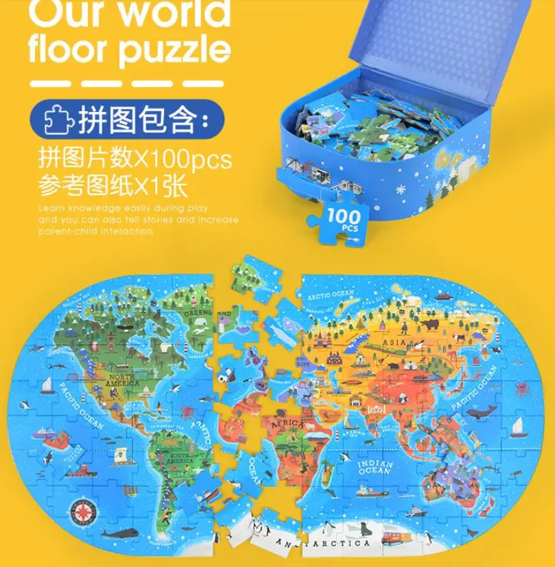 Inglês edição crianças mapa do mundo puzzle