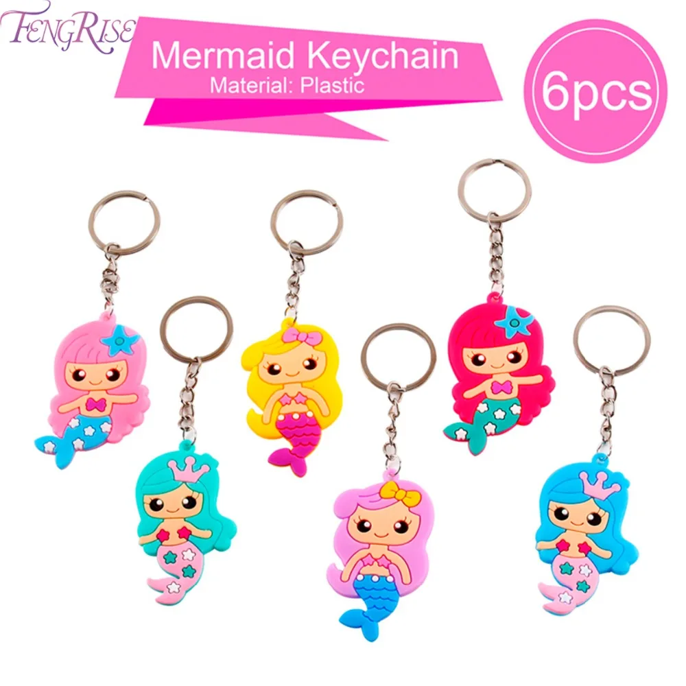 

FENGRISE 6PCS Mermaid Rubber Bracelet Keychain Wristband Birthday Party Decorations Kids Baby shower Decor Wristband Gift Favor