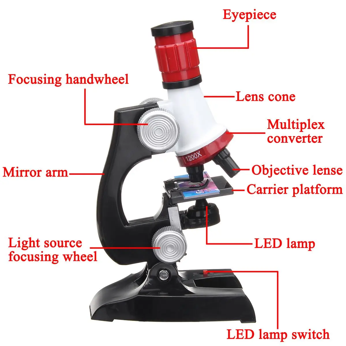 Zeast Kids Toy Monocular 100X 400X 1200X Microscope+12x Prepared Microscope Slides Plant Animalia Specimen Biology Educational