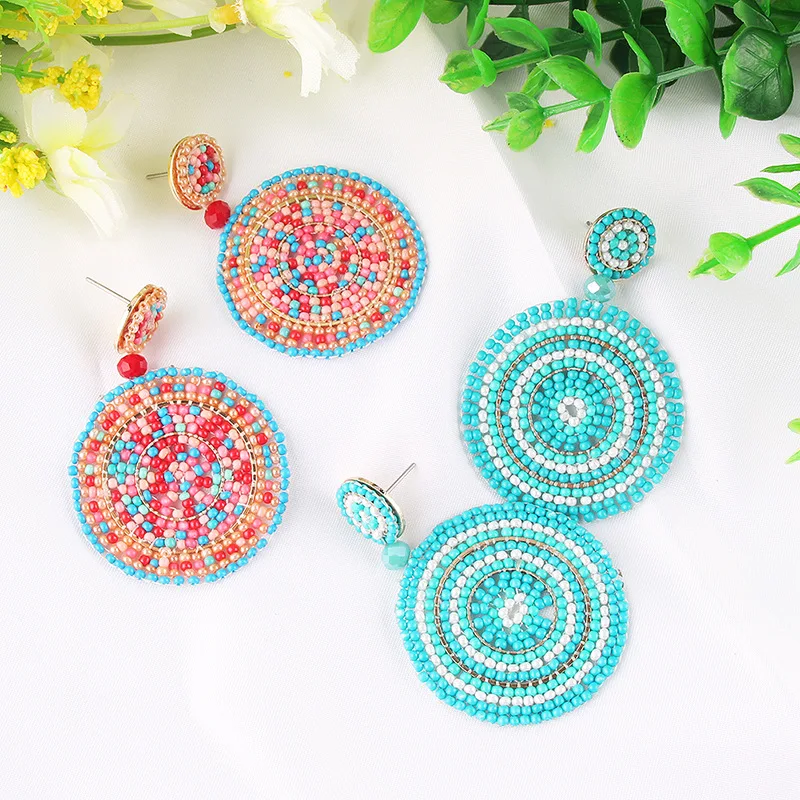 

LEADERBEADS 2019 Handmade Bohemian Multicolor Circular Beads Earrings Luxury Ethnic Round Pendant Earrings Party Gift Jewelry