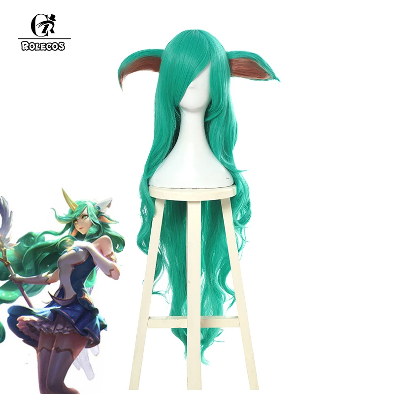 Игра ROLECOS для косплея LOL Hair Star Guardian Soraka Косплей Длинные Зеленые с рогами