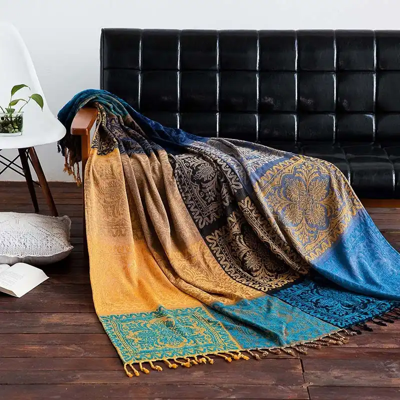 cobijas de sofa decorativas de punto de algodon bohemio manta de hilo para camas toalla suave a cuadros tapiz de decoracion vintage para el hogar