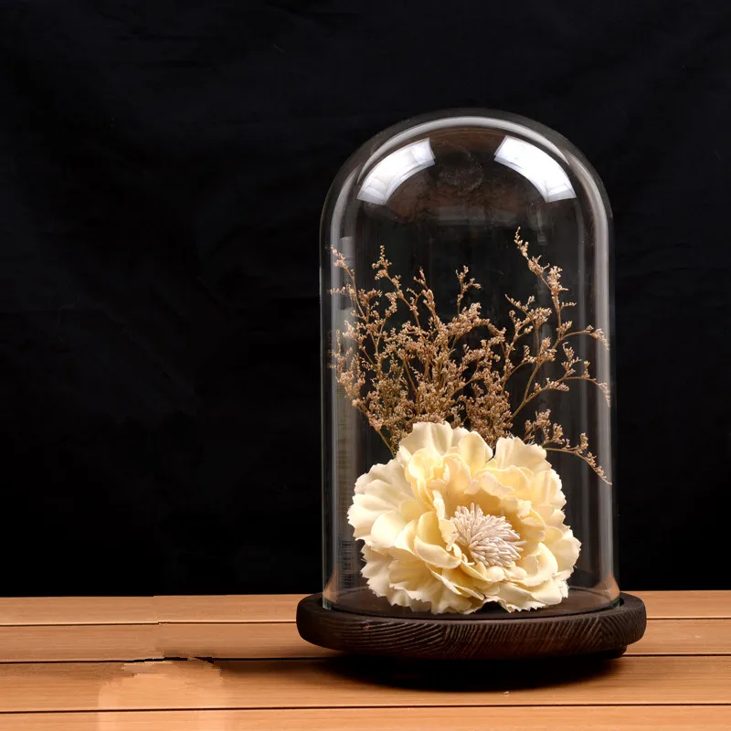 10cm*18cm Middle Size Glass Dome Vase Solid Wood Base Home Decoration