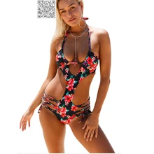 Sexy Bandag Push Up Monokini Swimwear Female One-Piece Swimsuit For Women Floral Print Bikini Vintage Bathing Suit Trikini 2017