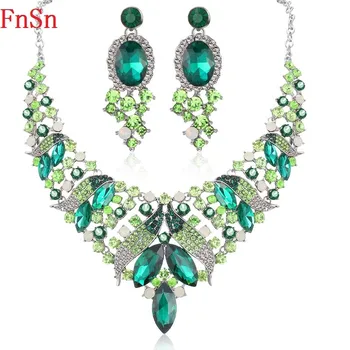 

Fnsn Hot New Jewelry Sets High Quality Crystal Choker Necklace set Colorful Rhinestone Wedding Gift Women Brides Prom Party S128