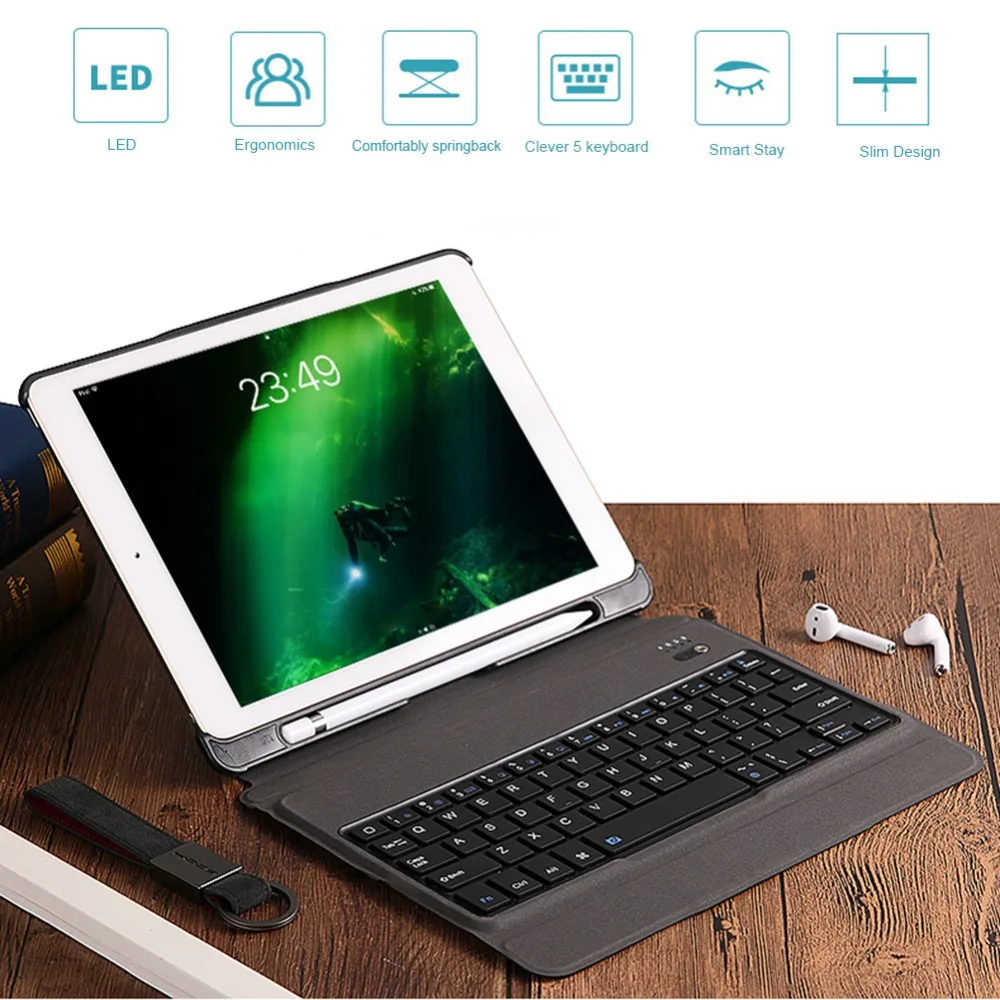 Bluetooth Keyboard with Leather Protecive Case Cover Stand for iPad Air1 2 iPad Pro 9.7 iPad 9.7