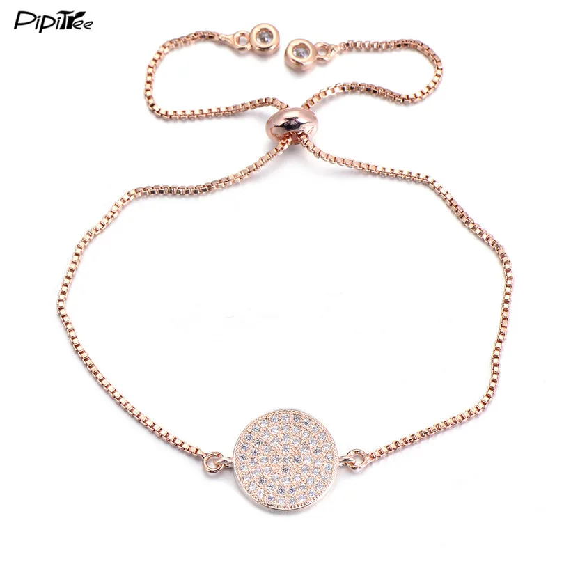 

Pipitree Micro Cubic Zirconia Crystal Pave Round Charm Bracelet Classic Rose Gold Color Bracelets for Men Women Chain Jewelry