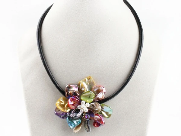 

LiiJi Unique Multi Color Shell Flower Pearl Necklace with Magnetic Clasp