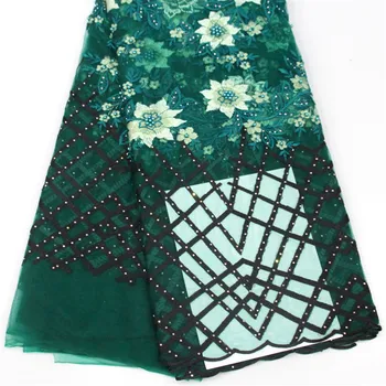 

French Lace Fabric With Beads and stones Green African Lace Fabric High Quality 2018 Net Lace Nigerian Material Dress H484-1