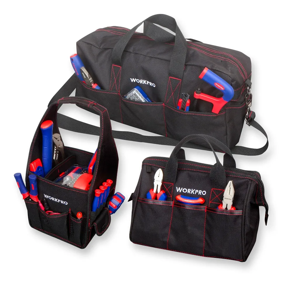 

WORKPRO Durable Tool Bag Combo 2PC Handbags 1PC Shoulder Bag 8" 12" 19" Waterproof Electrician Bags 600D Polyester 3PCS/Lot