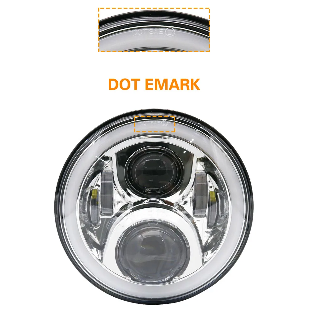 Set Motorbike Accessories 7 Turn Signal DRL Angel Eye Headlamp for Harley Softail Touring Daymaker 7 Inch Round LED Headlight (44)