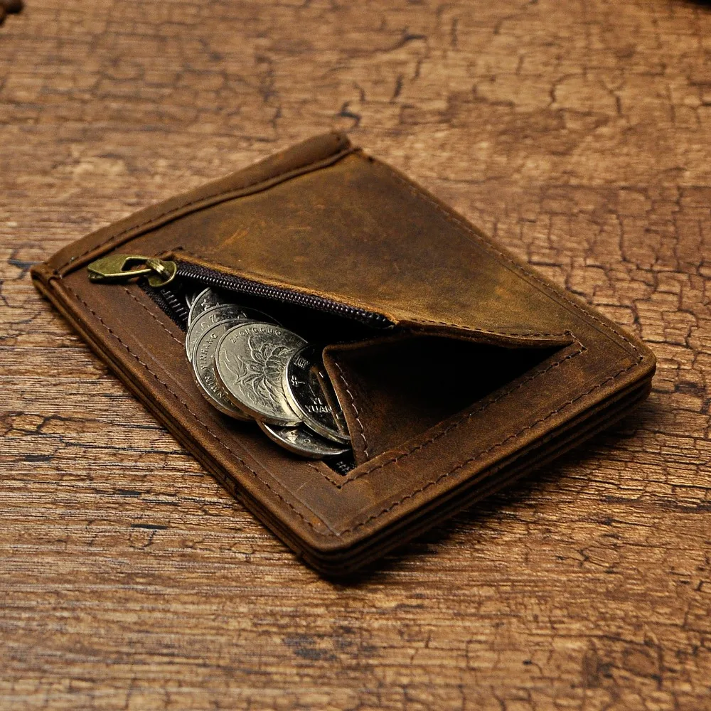 Quality Leather Men Magnetic Money Clip Gift Wallet Card Photo Holder Case Design Front Pocket Wallet Mini Purse Male 1098 credit card holder synthetic leather wallet metal money clip