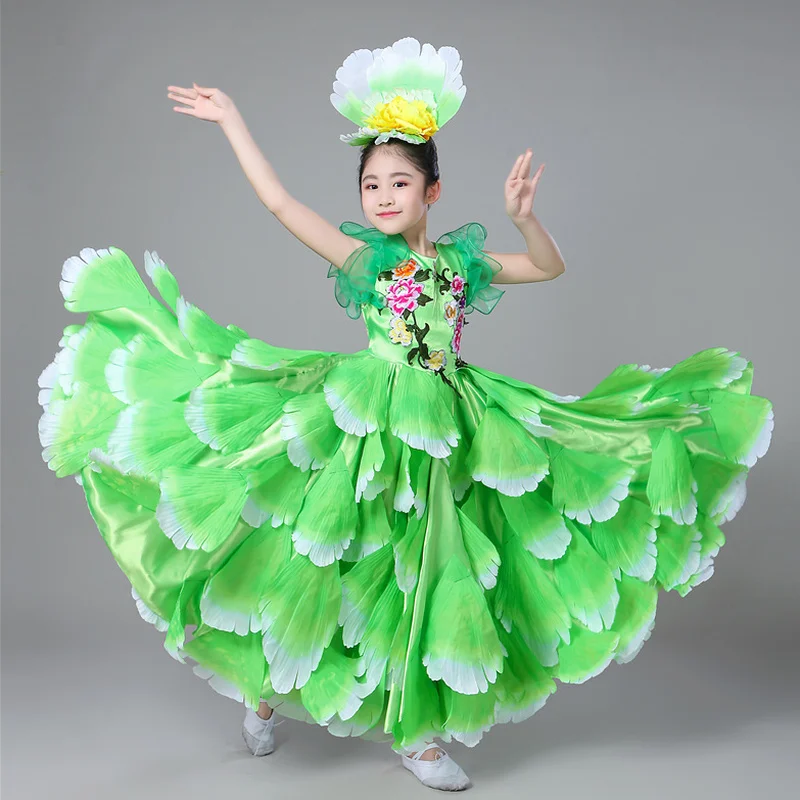 

Kid Spanish Dancer Costumes Sexy Flamenco Dancing Dress Outfits Girl Performance Flowers Ballroom Dance Dress 360 Degrees