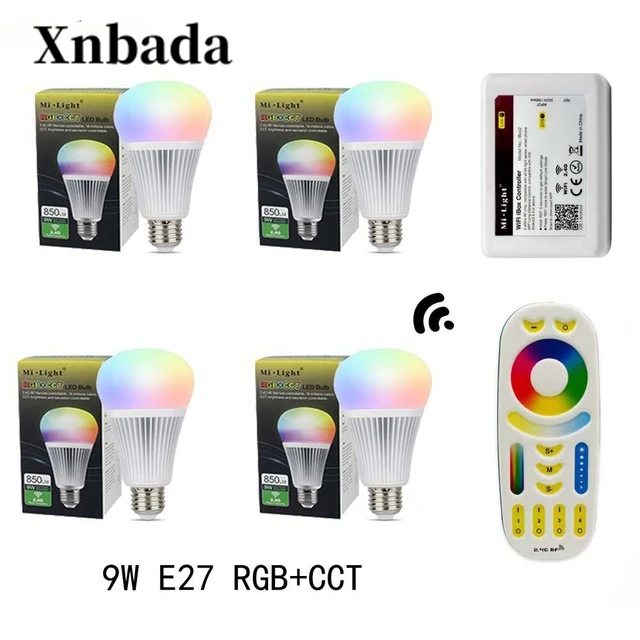 

MiLight 9W Led Lamp E27 RGB+CCT Led Bulb +RGBWW Remote+IBX2 RF Remote WIFI Led Spotlight light Led light AC85-265V Free Shipping
