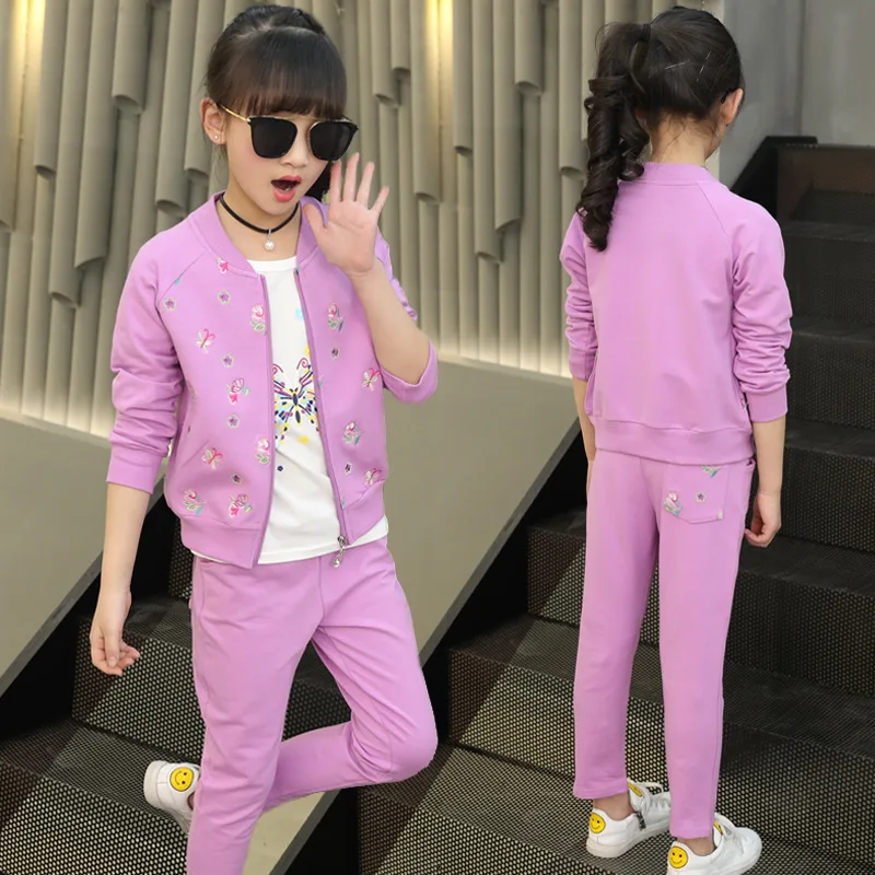 

2018 Kids Casual Sport Suit Girls Clothes Set Girls Fashion 3pcs Children Clothing Set Bbaseball Uniform Boutique Kkids Clothing