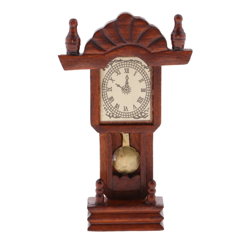 1/12 Scale Vintage Dollhouse Miniature Wooden Desk Table Clock Model Toy for 12th Dolls House Decor Accessories
