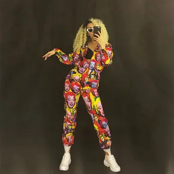 

Women Sexy Festival Celebration Jumpsuit Outfit 3D Printed Nightclub Party Stage Dance Wear Female Singer Conjoined Coat DJ DS