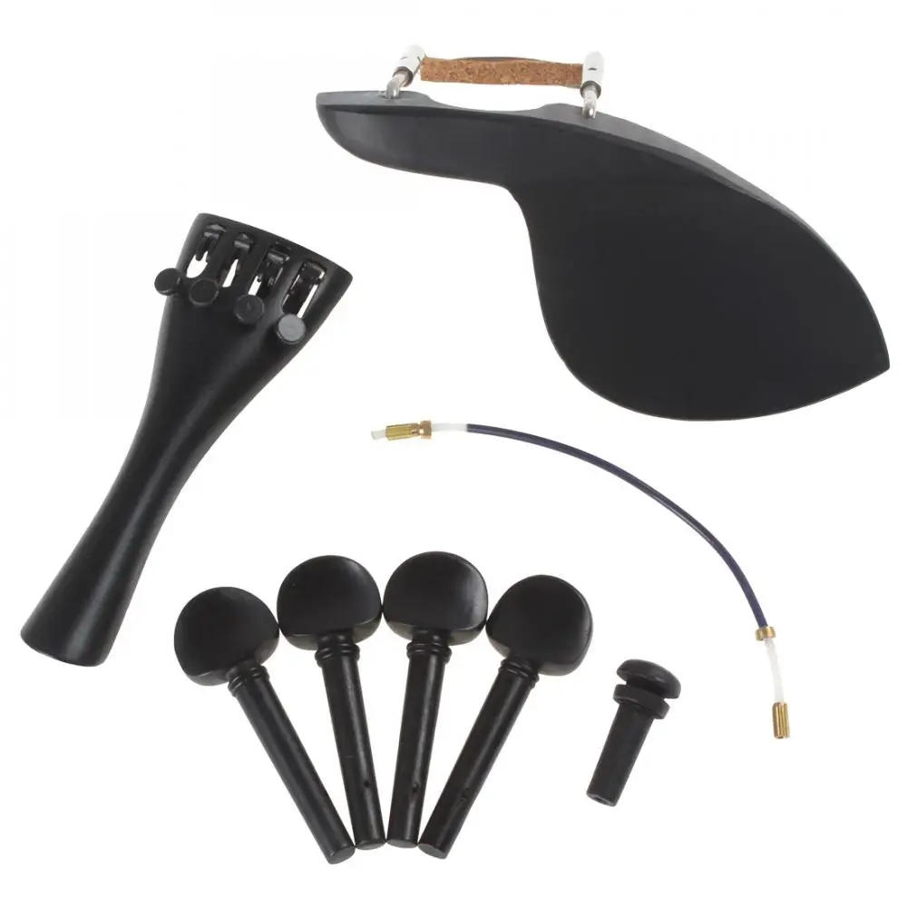 

1 Set High Quality Ebony Wood 4/4 Violin Parts Accessories Chin Rest & Tuning Pegs & Tailpiece & End Pin & Tail Rope