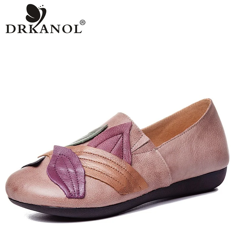 

DRKANOL New 2019 Spring Genuine Cow Leather Women Flat Loafers Slip On Flats Shoes Soft Bottom Shallow Mixed Colors Women Shoes