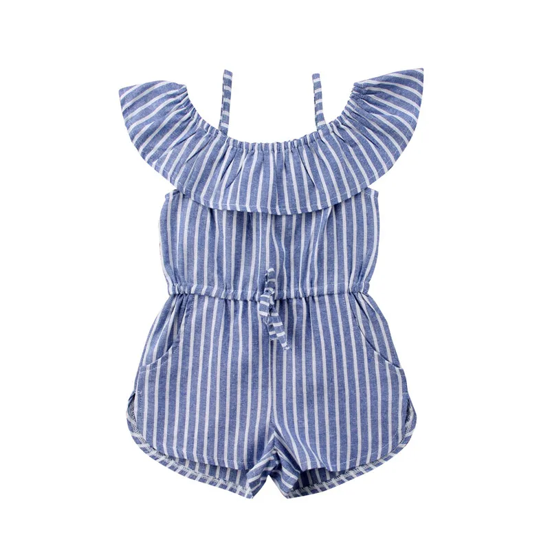 

Toddler Girls Jumpsuit 2018 Shorts Summer Ruffles Strap Playsuit Lovely Striped Romper Casual Cotton Baby Kids Girls Overalls