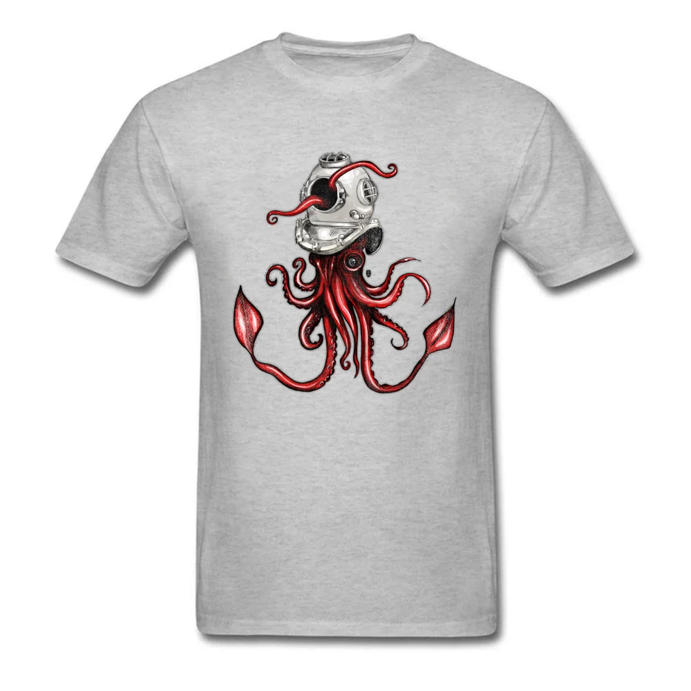 Squid with Diving Helmet 100% Cotton Boy Short Sleeve Tees Print Summer Fall Top T-shirts 3D Printed T-shirts Latest Crew Neck Squid with Diving Helmet grey