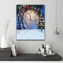 DIY цветные картины по номерам с цветами рождественский стиль часы Картина Рисунок Живопись по номерам Обрамленный дом