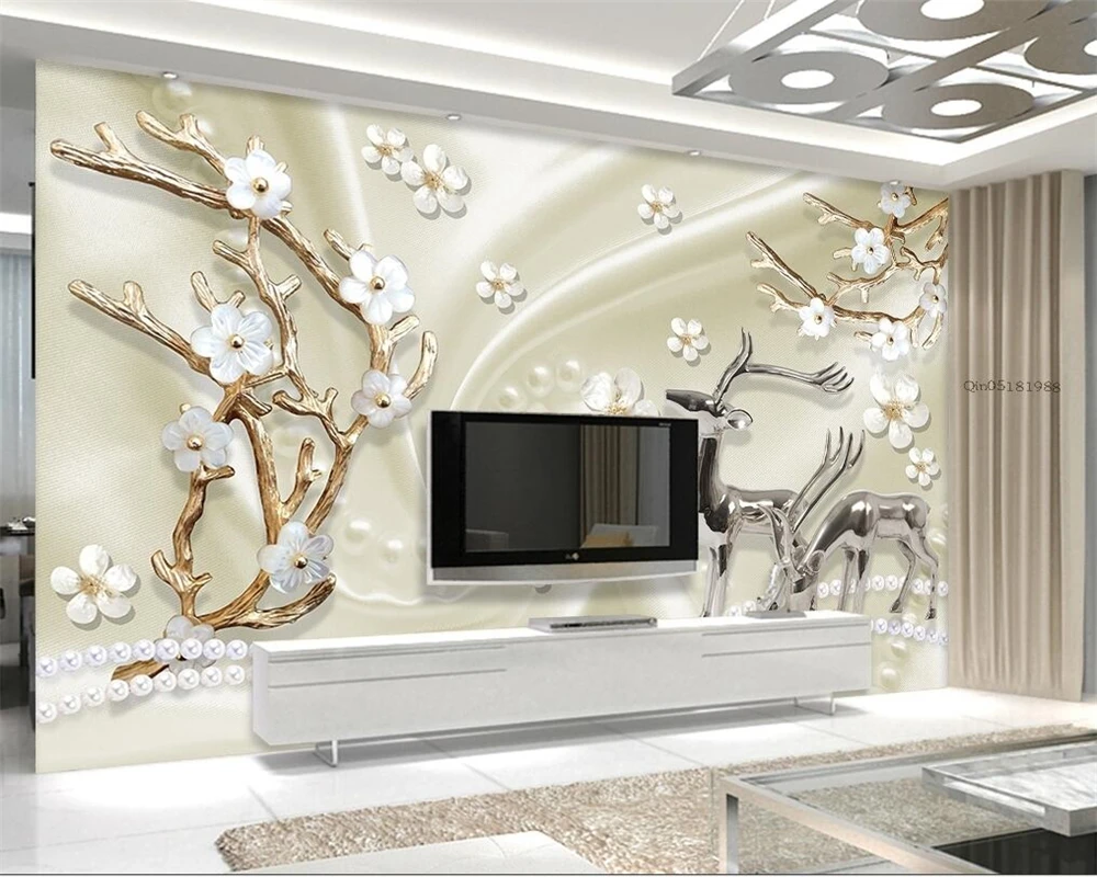 

Beibehang Custom wall paper jewels metal elk 3d living room bedroom TV 3D wallpaper home decoration mural wallpaper for walls 3d