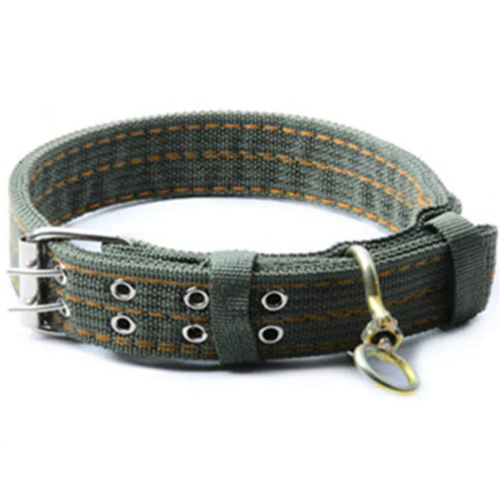 Army Green Large Dog Collar Double Buckle Four Layer Thicken Pet Collar