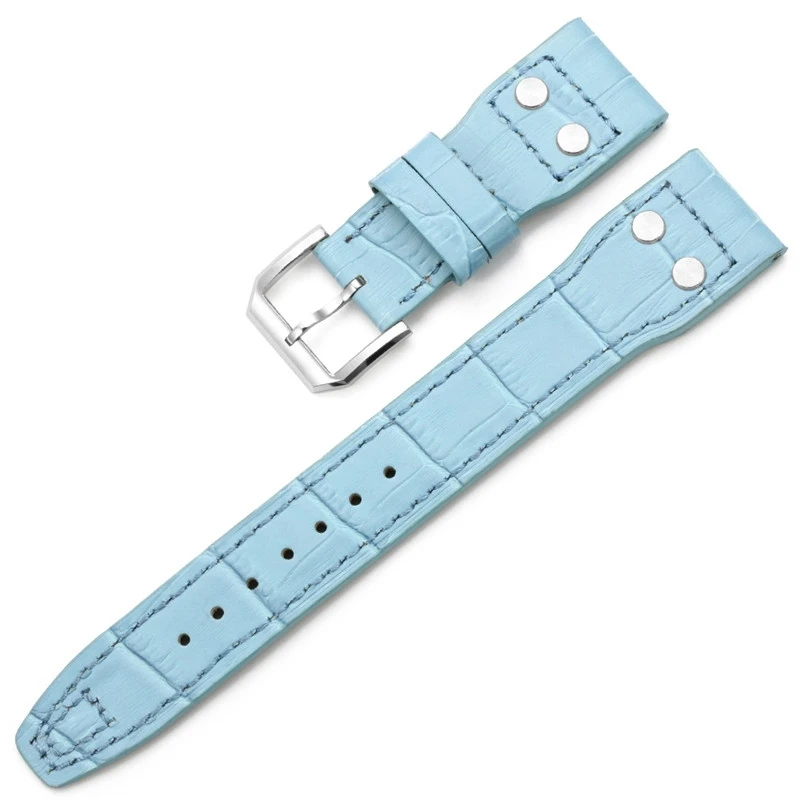 Черные коричневые синие зерно Кроко 22 мм итальянские часы на заклепках ремешок ремень с пряжкой для IWC Big Pilot - Цвет ремешка: Light blue
