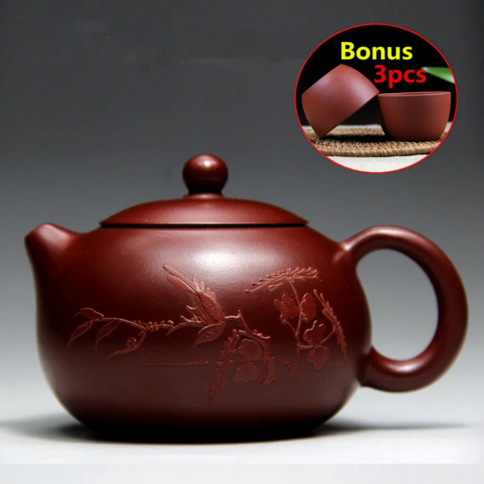 

170ml Bouns 3 Cups Ceramic Purple Clay Tea Set Handmade Kung Fu Set Chinese Yixing Tea Pot Purple Sand Teapots Porcelain Kettle