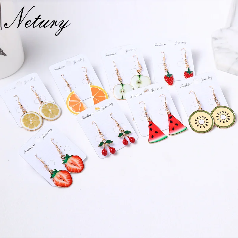 

Women cute fruit earrings Strawberry Mango apple style fashion romantic simple Creative dangle earrings colorful Cartoon jewelry