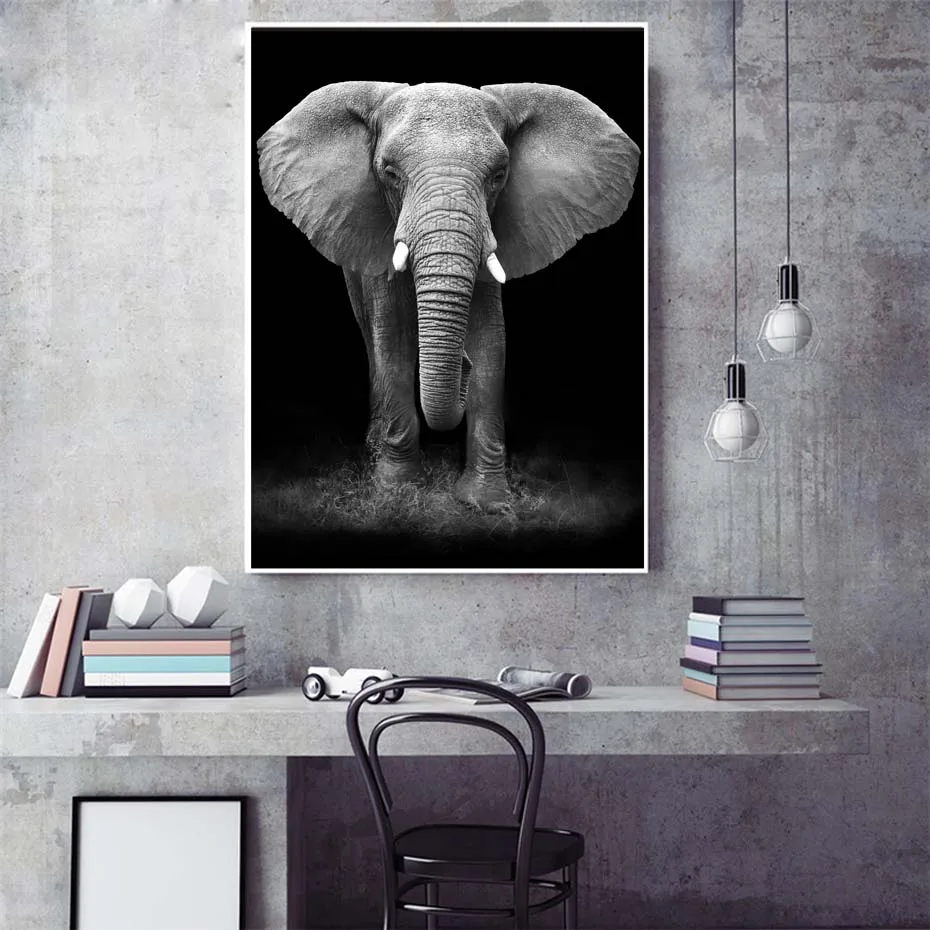 Vivid Wild Animal Lion Horse Elephant Modern Black White Poster&Print Bedroom Nordic Canvas Painting Wall Art Picture Home Decor (5)