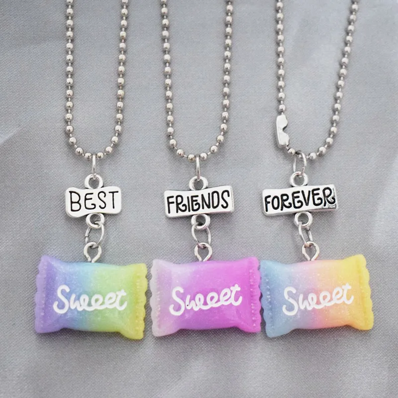 Resin Sweet Gradient Color Candy Sugar Pendant Necklace Children Bff 3 Best Friends Forever Friendship Jewelry Gifts For Kids Pendant Necklaces Aliexpress