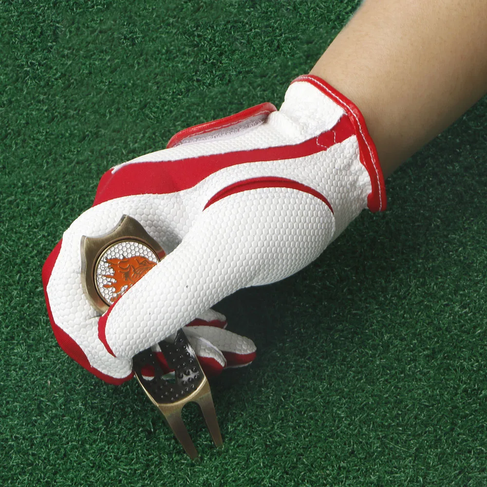 1 Pair Womens Golf Gloves Breathable Lady Sports Gloves Golf Mittens Left & Right Hands White Red9