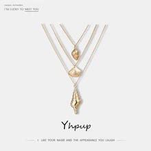 Yhpup стильное винтажное ожерелье с подвеской из цинкового сплава, многослойное металлическое очаровательное золотое ожерелье для женщин, Пляжное ювелирное изделие