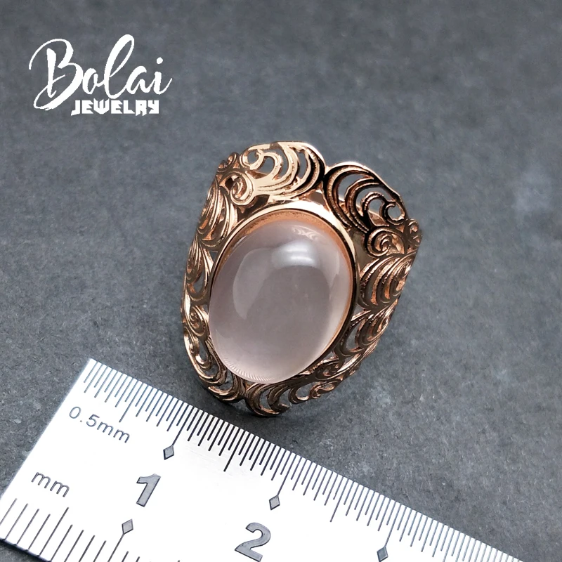 Bolaijewelry, натуральный розовый кварц, роскошное элегантное кольцо, серебро 925 пробы, розовый цвет, хорошее ювелирное изделие для женщин, вечерние, лучший подарок