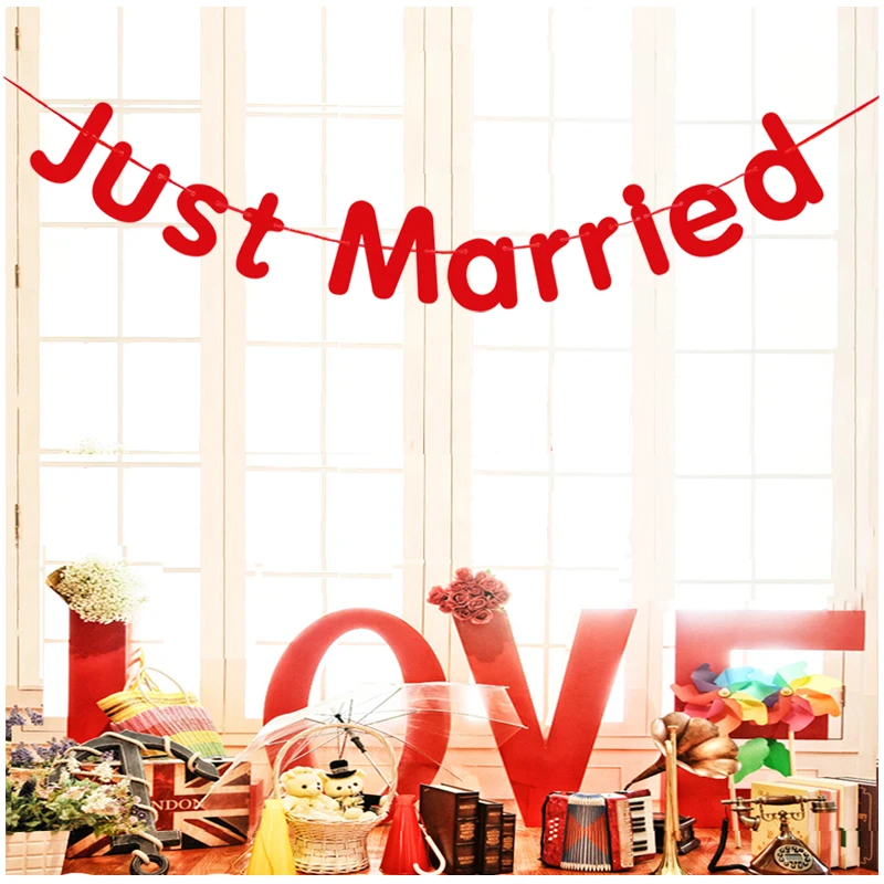 

3M Red Just Married Paper Flag Garland Banner DIY Wedding Banner Party Valentine's Day Decoration Marriage Room Supplies
