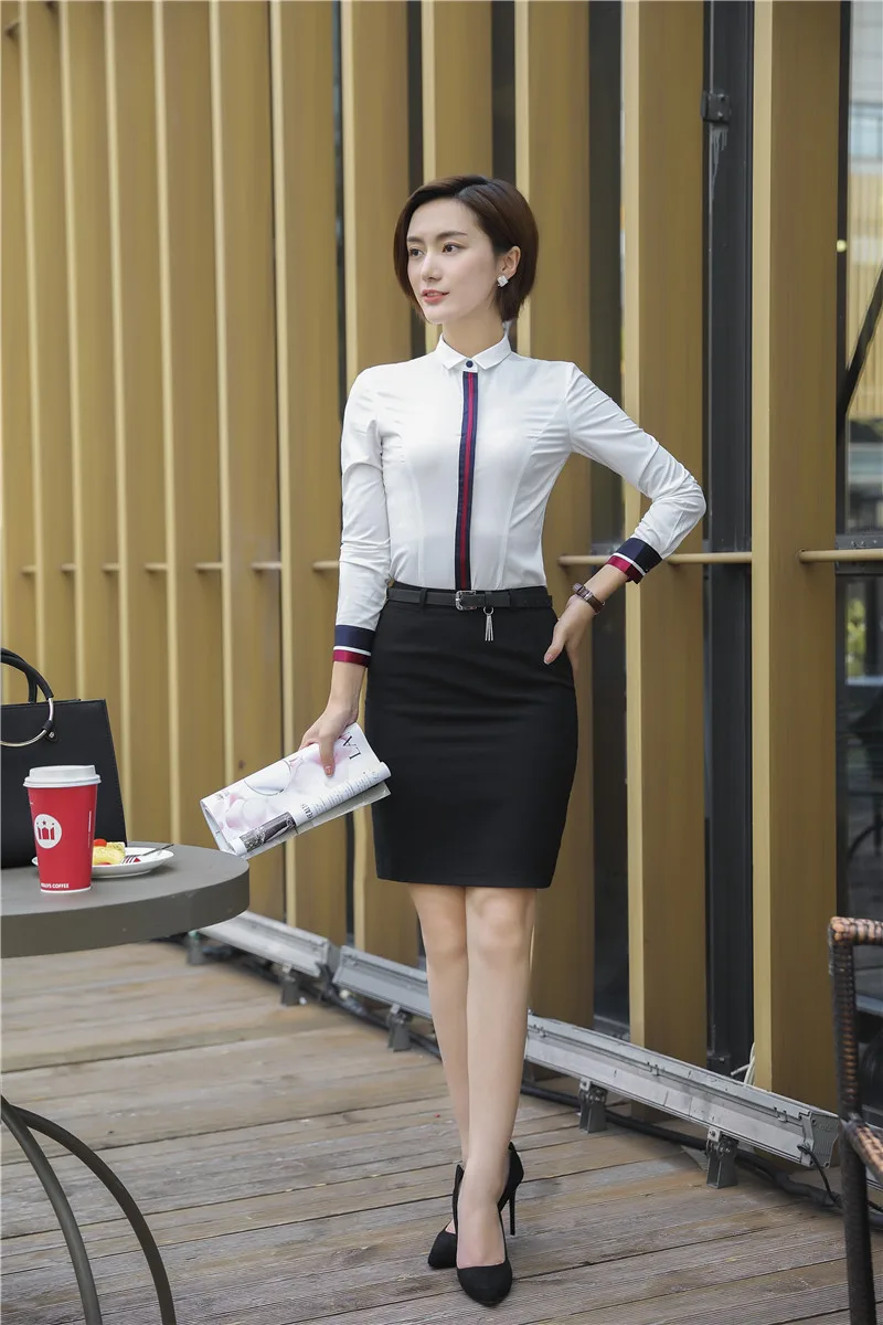 Деловой костюм с юбкой из 2 предметов с топами и юбкой весенне-осенняя Униформа офисный бизнес для женщин Рабочая одежда Блузки и рубашки наборы