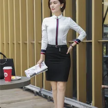 Деловой костюм с юбкой из 2 предметов с топами и юбкой весенне-осенняя Униформа офисный бизнес для женщин Рабочая одежда Блузки и рубашки наборы