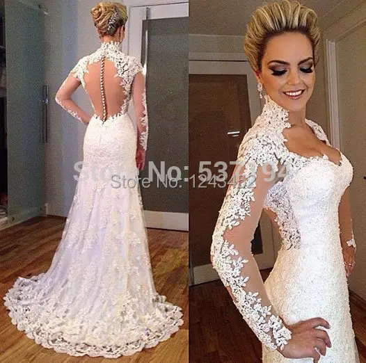 2015 Vintage Lace Applique Backless Sweetheart Beads Bodycon Mermaid