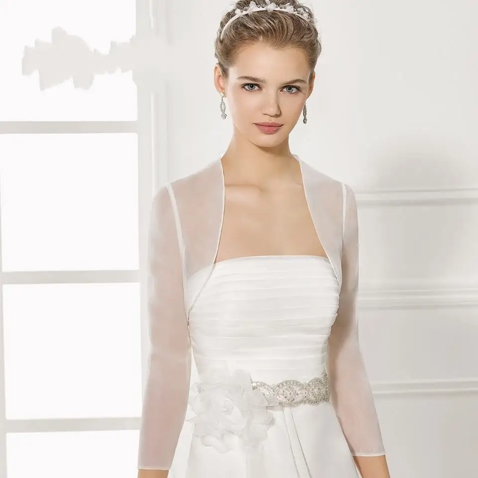 Elegant Wedding Bolero Jacket Long Sleeve Silky Organza Bridal Jacket ...