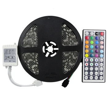 

DC12V 5M Black PCB LED Strip Light 5050 IP65 Waterproof Flexible Led Tape RGB + 44Key IR Remote Controller 300led Car Light