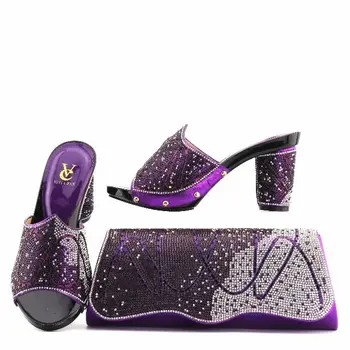 

New African Italian Shoes and Bag Set Women Shoes and Bag Set In Italy Purple Color Matching Women Shoes and Bag Set for Wedding
