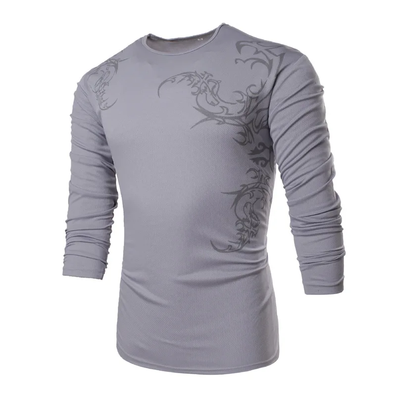 Новая модная универсальная однотонная Приталенная футболка с принтом в китайском стиле, Приталенная футболка с длинными рукавами и круглым вырезом, TX71