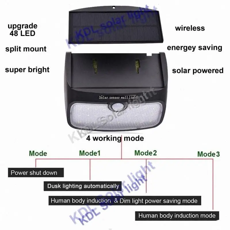 Обновление 2,5 м Сплит крепления обновление 48 Светодиодный 900lm солнечный светильник PIR+ motion+ радар vs38/55/28/10/30/20 светодиодный 3 модели затемнения Солнечный ла