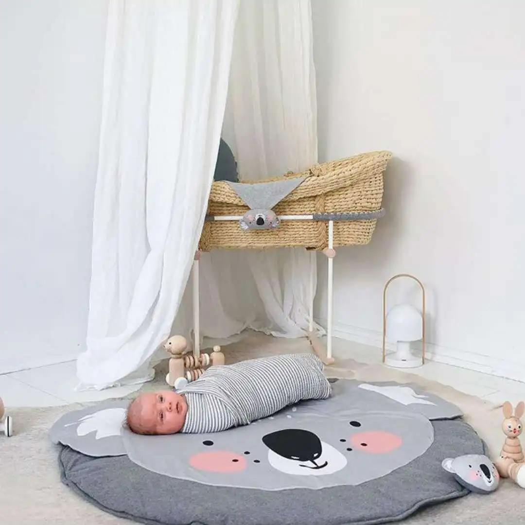 Хлопковое одеяло декор для детской спальни детский игровой коврик круглый ползающий ковер милый Коала Печать пол игровой коврик для гостиной - Цвет: Белый