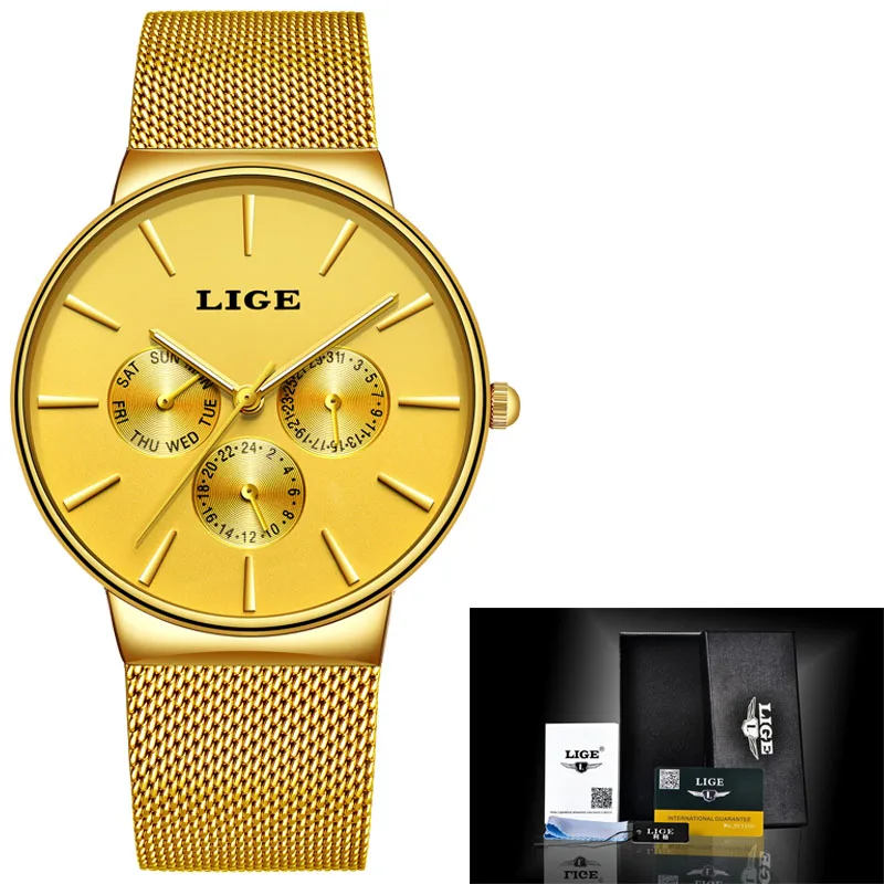 Часы женские супер тонкие из нержавеющей стали LIGE Топ бренд Роскошные повседневные кварцевые часы женские наручные часы Relogio Feminino - Цвет: All gold