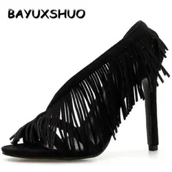 BAYUXSHUO/Новые весенне-летние женские босоножки на высоком каблуке в римском стиле с кисточками, модная обувь на шпильках, элегантная Вечерние