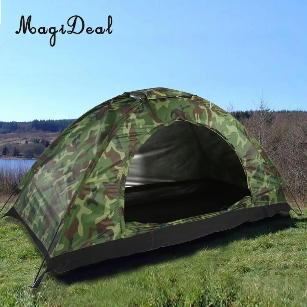 MagiDeal Outdoor Waterproof Windproof Anti-UV Single Camouflage Tent with Tent Nails and Storage Bag