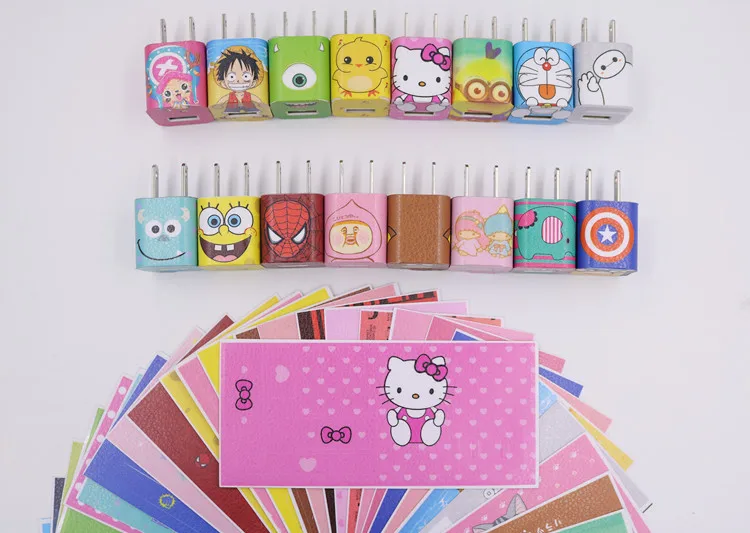 

100pcs Fashion USB Mobile Data Cable Cable Winder Cartoon Stickers USB Charger Cable Cord Protector Stickers For Iphone4 5 6 7
